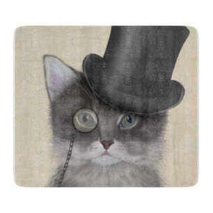 Grey Cat with Top Hat Cutting Board