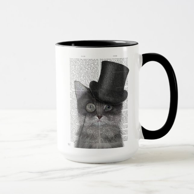 Grey Cat with Top Hat Mug (Right)