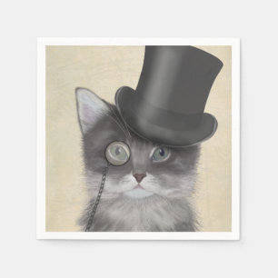 Grey Cat with Top Hat Napkin