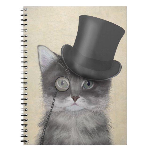 Grey Cat with Top Hat Notebook (Front)