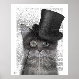 Grey Cat with Top Hat Poster