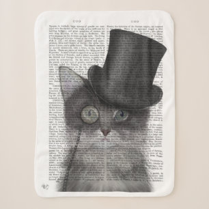 Grey Cat with Top Hat Sherpa Blanket