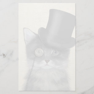 Grey Cat with Top Hat Stationery