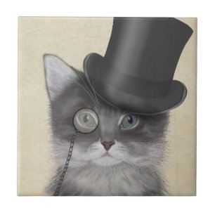 Grey Cat with Top Hat Tile