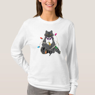 Grey Cat Wrapped In Christmas LIghts T-Shirt