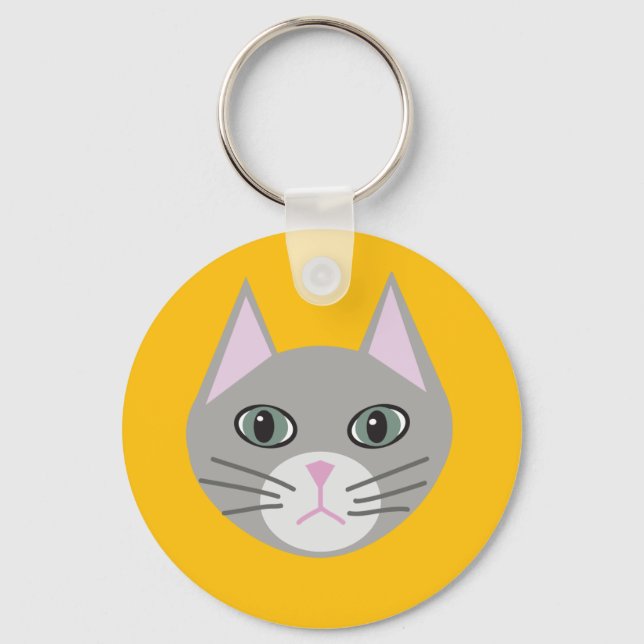 Grey Cat, Yellow Keychain (Front)