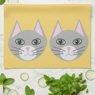 Grey Cat, Yellow Kitchen Towel