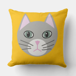 Grey Cat, Yellow Throw Pillow
