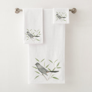 Grey Catbird Bird Art Bath Towel Set