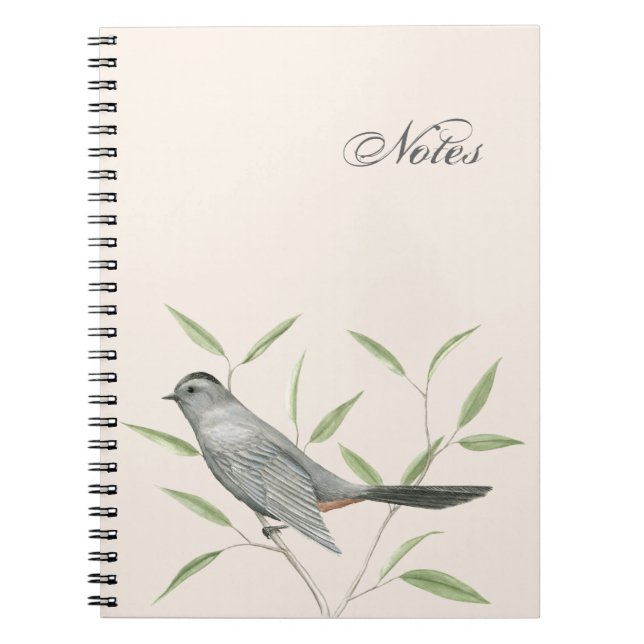 Grey Catbird Customizable Bird Art Notebook (Front)