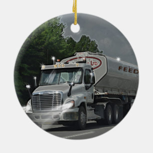 Grey Cattle Feed Cistern Truck for Truckers & Kids Ceramic Ornament
