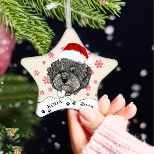 Grey Cavoodle Dog Personalized Hand Drawing Ceramic Ornament