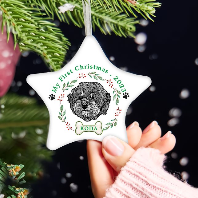 Grey Cavoodle Dog Personalized Hand Drawing Ceramic Ornament (Creator Uploaded)
