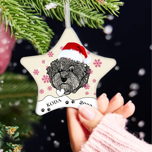 Grey Cavoodle Dog Personalized Hand Drawing Ceramic Ornament (Creator Uploaded)