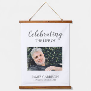 Grey Celebration Of Life Photo Memorial Funeral Hanging Tapestry