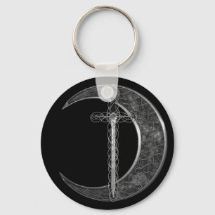 Grey Celtic Sword and Moon Keychain