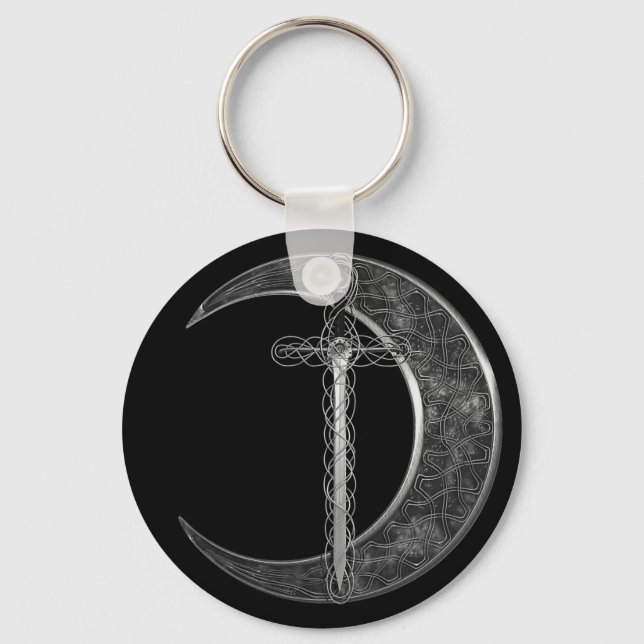 Grey Celtic Sword and Moon Keychain (Front)