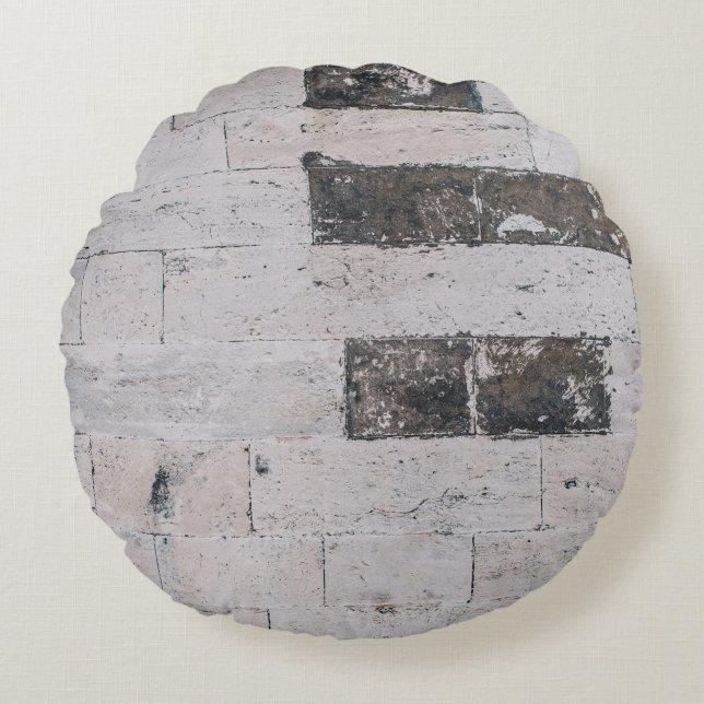 Grey cement wall round pillow (Front)