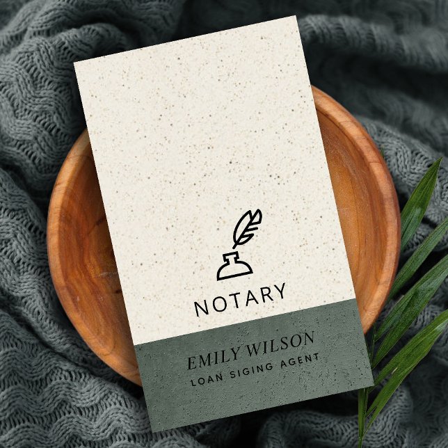 GREY CERAMIC GLAZED SPECKLED FEATHER NIB NOTARY BUSINESS CARD (Creator Uploaded)