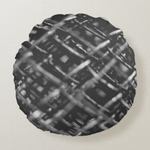 Grey chain link fence round pillow