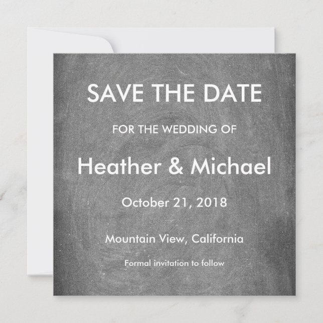 Grey Chalkboard Background Save the Date Wedding (Front)