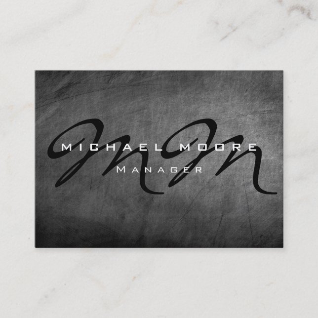 Grey Chalkboard Chubby Monogram Business Card (Front)