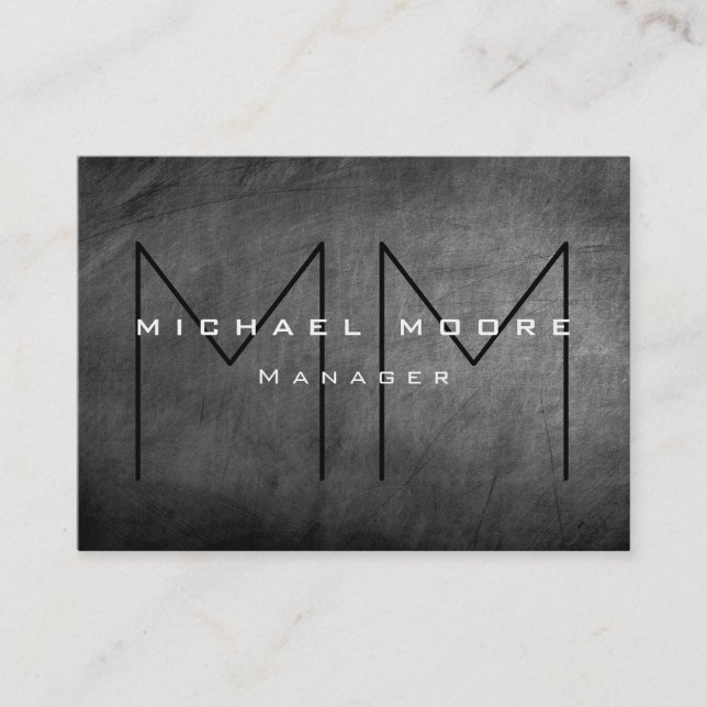 Grey Chalkboard Chubby Monogram Business Card (Front)