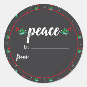Grey Chalkboard Foliage White Peace Christmas Tag