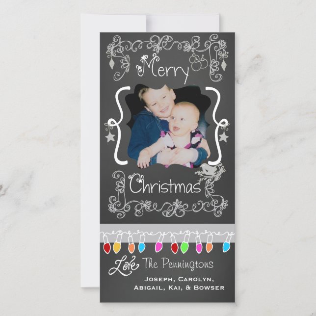Grey Chalkboard Merry Christmas Holiday Photo Card (Front)