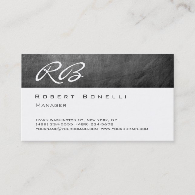 Grey Chalkboard Pattern Monogram Business Card (Front)