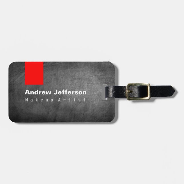 Grey Chalkboard Pattern Red Luggage Tag (Front Horizontal)