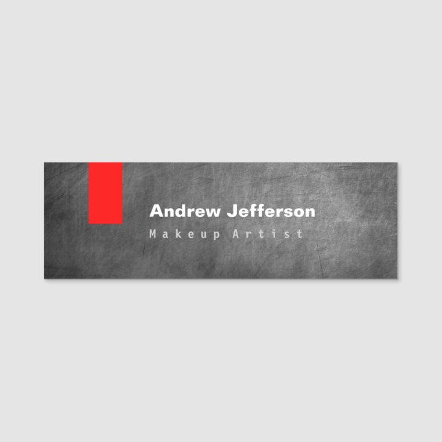 Grey Chalkboard Pattern Red Name Tag (Front)
