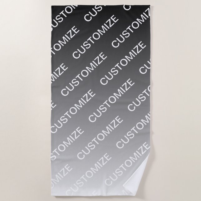 Grey (changeable colour) Ombre & Text Pattern Beach Towel (Front)