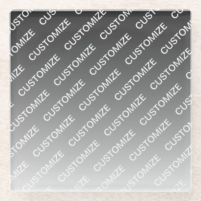 Grey (changeable colour) Ombre & Text Pattern Glass Coaster (Front)