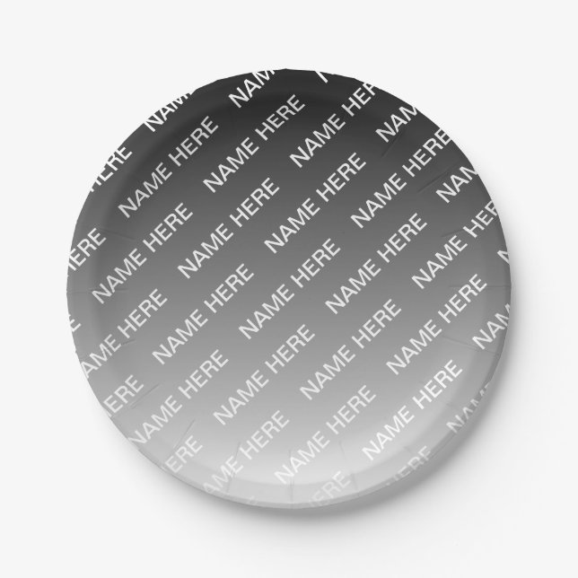 Grey (changeable colour) Ombre & Text Pattern Paper Plate (Front)