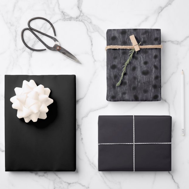 Grey Charcoal and Leopard spots Wrapping Paper Sheet (Front)
