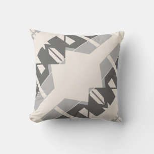 Grey Charcoal Beige Shapes Diagonal Abstract Throw Pillow