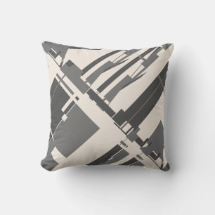 Grey Charcoal Beige Southwest Art Look Diagonal  Throw Pillow
