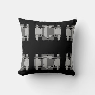 Grey Charcoal Black Geometric Rows Motif Throw Pillow