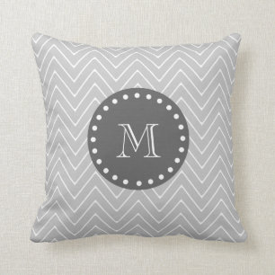 Grey & Charcoal Modern Chevron Custom Monogram Throw Pillow