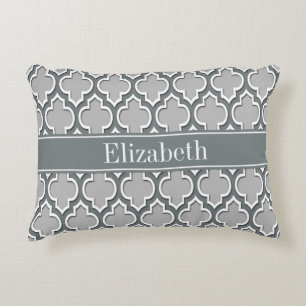Grey Charcoal Moroccan #5DS Charcoal Name Monogram Decorative Pillow