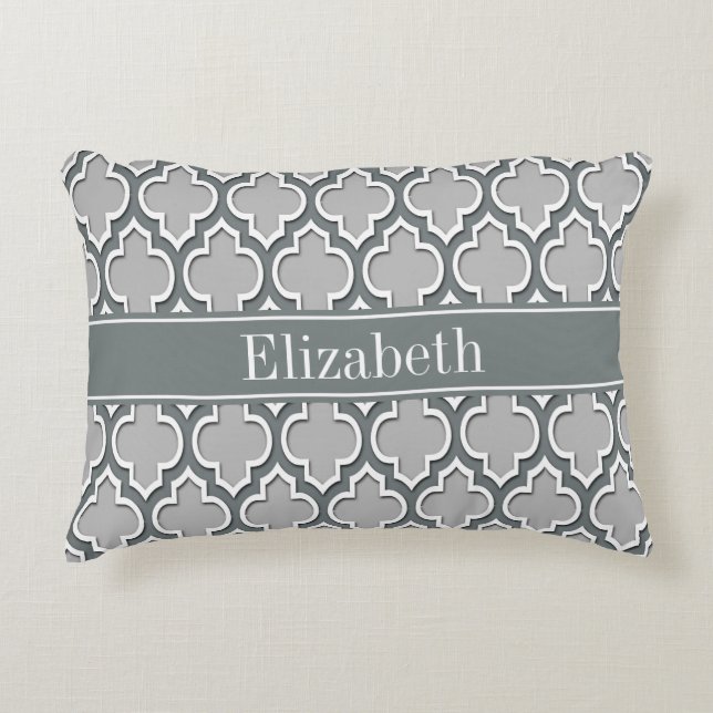 Grey Charcoal Moroccan #5DS Charcoal Name Monogram Decorative Pillow (Front)