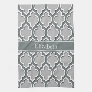 Grey Charcoal Moroccan #5DS Charcoal Name Monogram Kitchen Towel