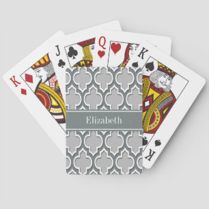 Grey Charcoal Moroccan #5DS Charcoal Name Monogram Playing Cards