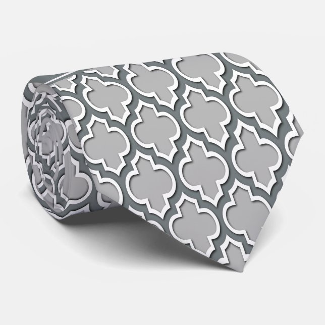 Grey Charcoal Moroccan #5DS Charcoal Name Monogram Tie (Rolled)