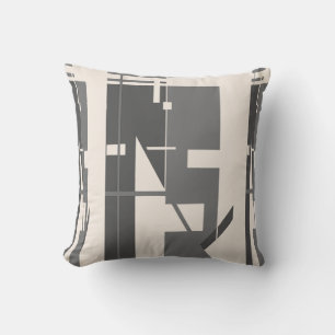 Grey Charcoal on Beige Bold Vertical Tribal Art Throw Pillow
