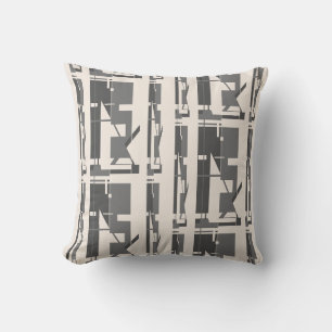 Grey Charcoal on Beige Uneven Mosaic Art Motif Throw Pillow