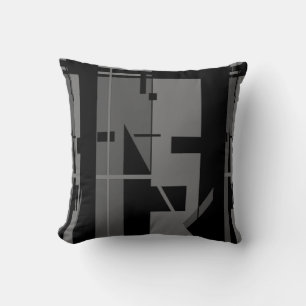 Grey Charcoal on Black Bold Vertical Tribal Art Throw Pillow