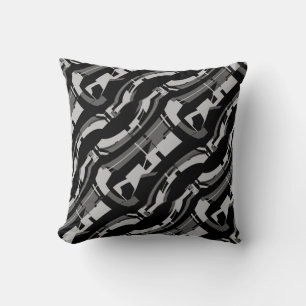 Grey Charcoal on Black Diagonal Pattern Abstract Throw Pillow