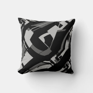 Grey Charcoal on Black Diagonal Southwest Look Throw Pillow